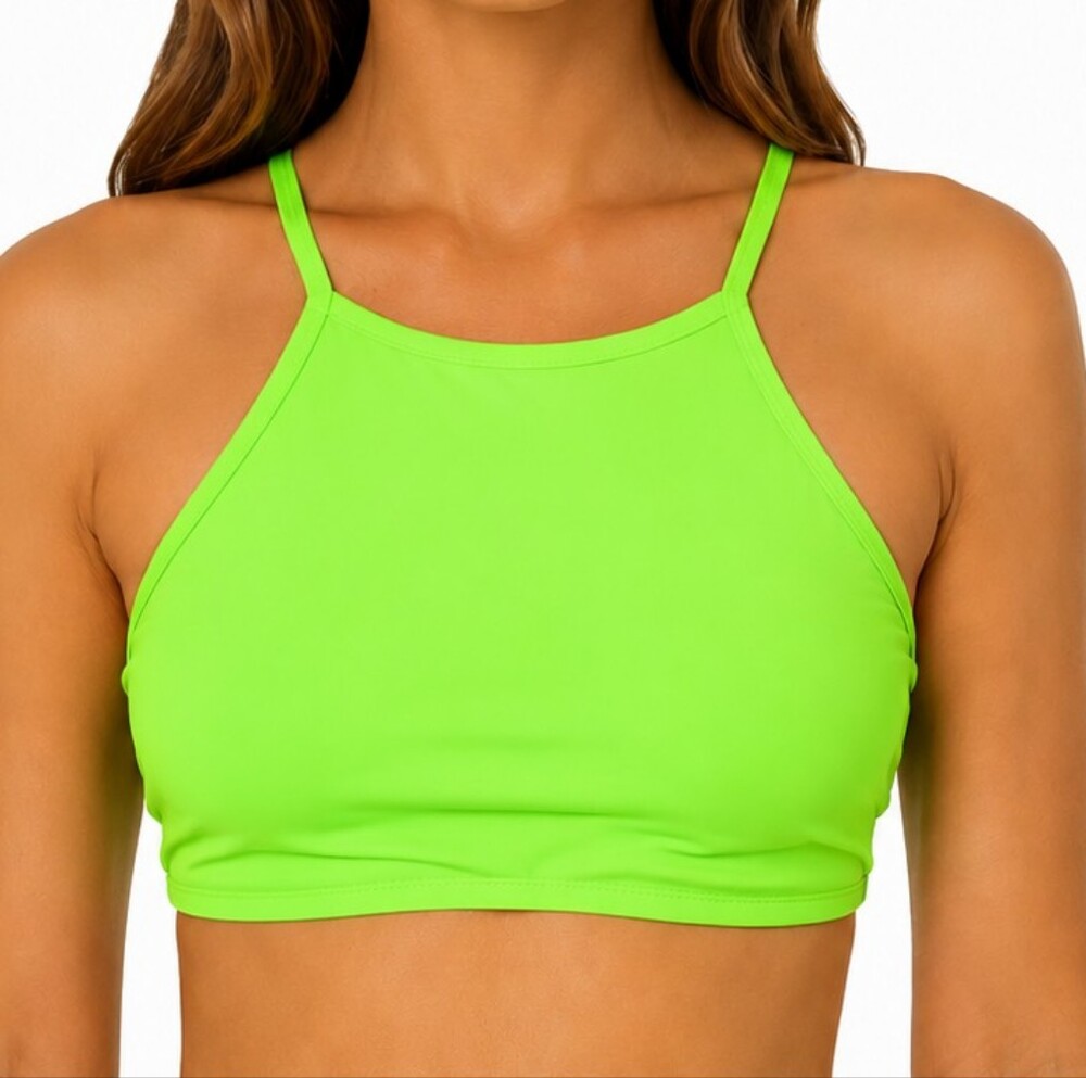 SKIMS High-Neck Lime Green Bikini Top - Women's Swim